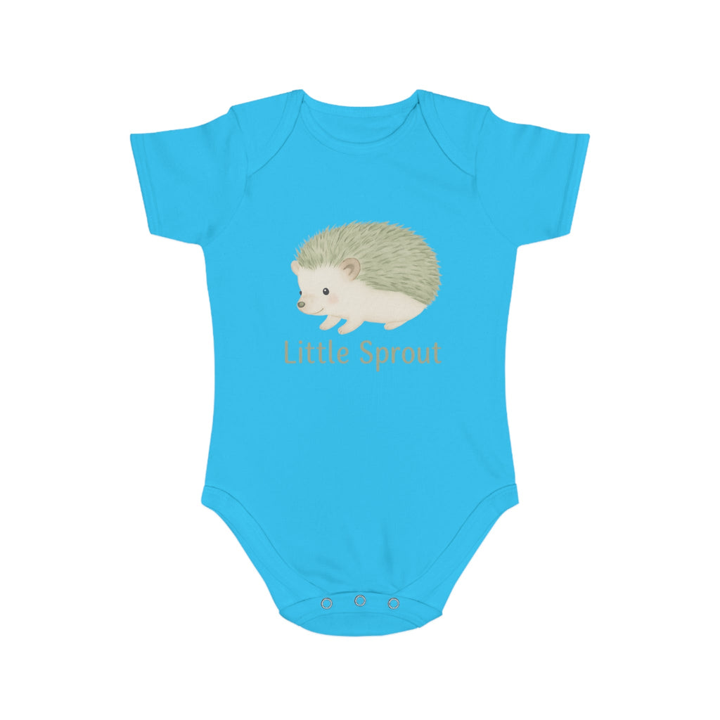 Hedgehog Short Sleeve Baby Bodysuit 'Little Sprout' Organic Cotton Gift for New Parents Printify