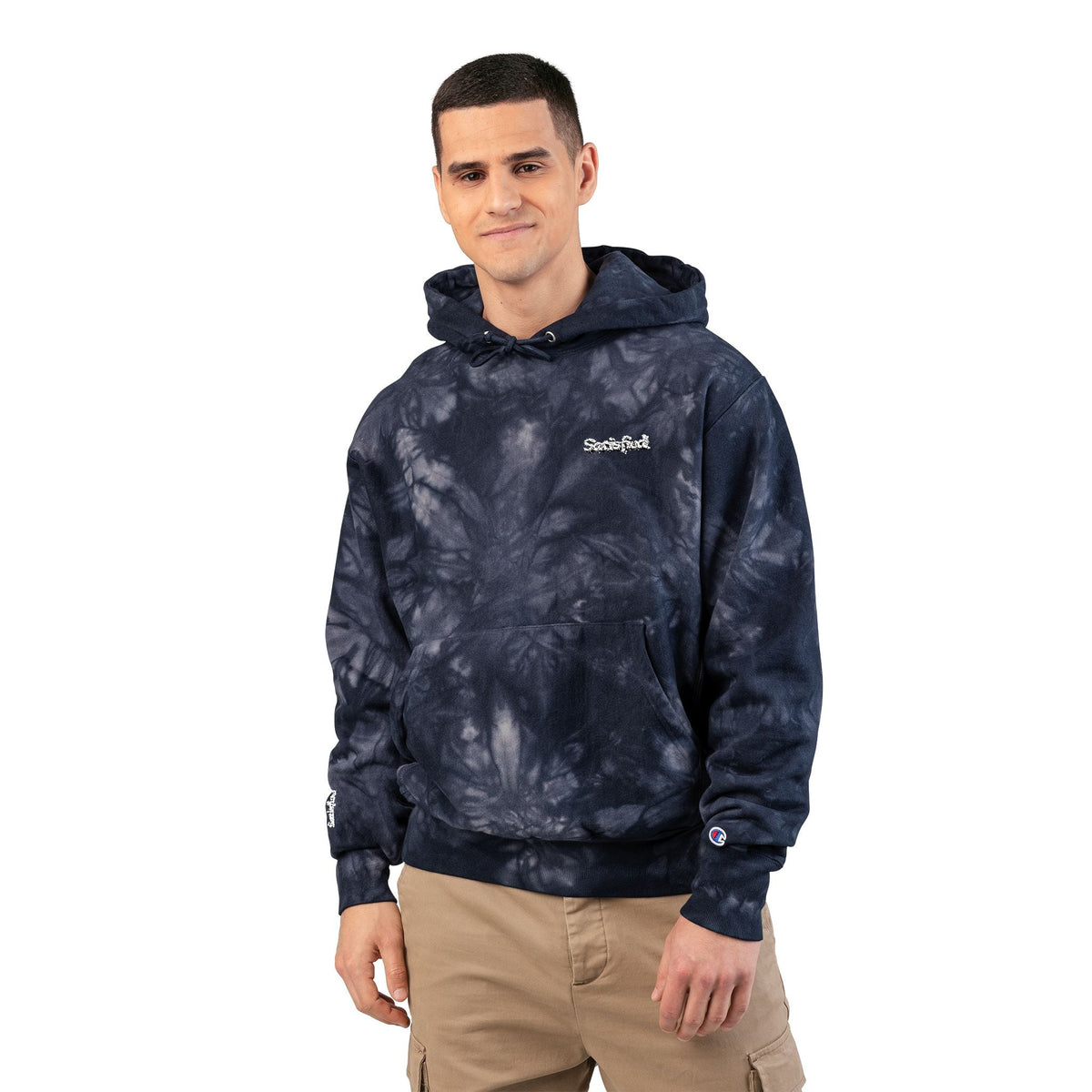Tie-Dye Champion Hoodie - Cozy and Stylish Unisex Embroidered Sweater Printify