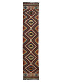 Hand-Knotted Afghan Kilim Wool Runner Rug – 2’8” x 12’4” – Vintage Full Geometric Design