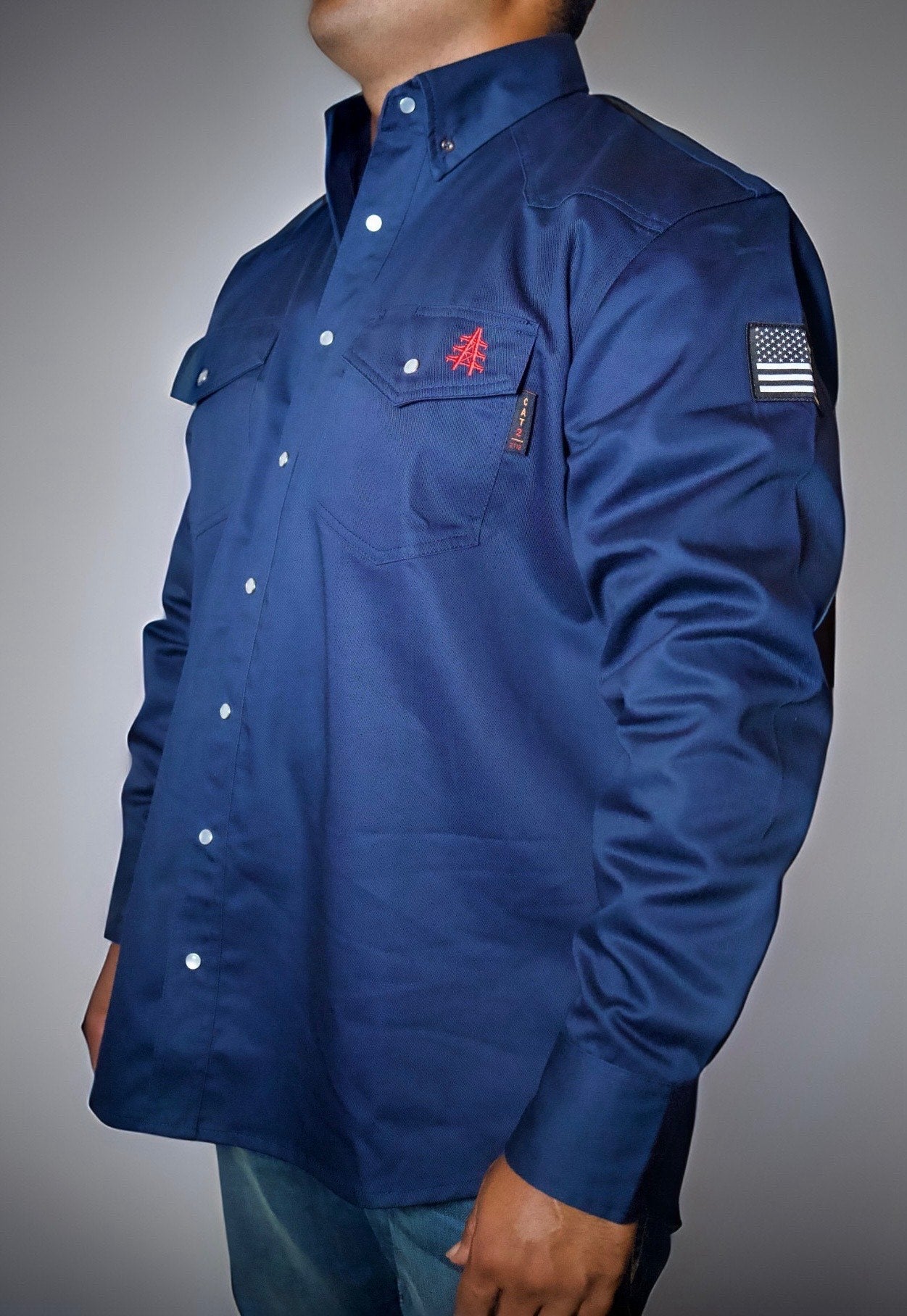 FR Western Style Pearl snap - Navy Static FR