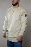 FR 3-Button Henley Shirt - Tan Static FR