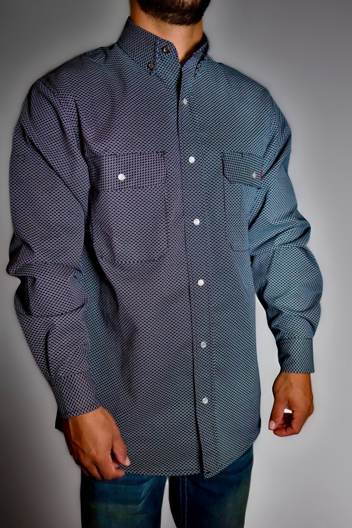 FR Pearl Snap Work Shirt - Shadow Black Static FR