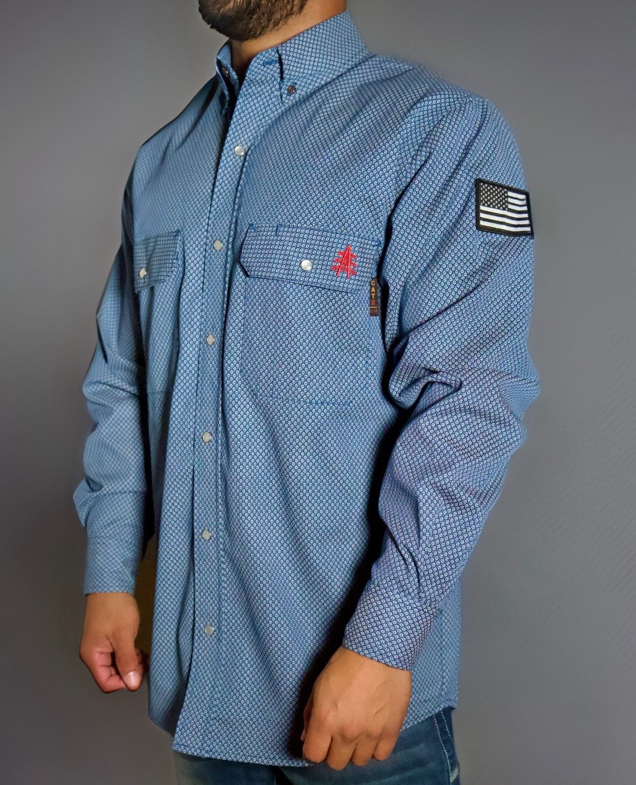 FR Pearl Snap Work Shirt - Conqueror Navy Static FR