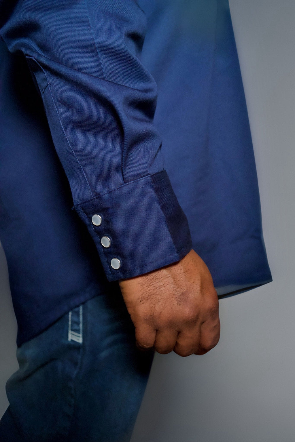 FR Western Style Pearl snap - Navy Static FR