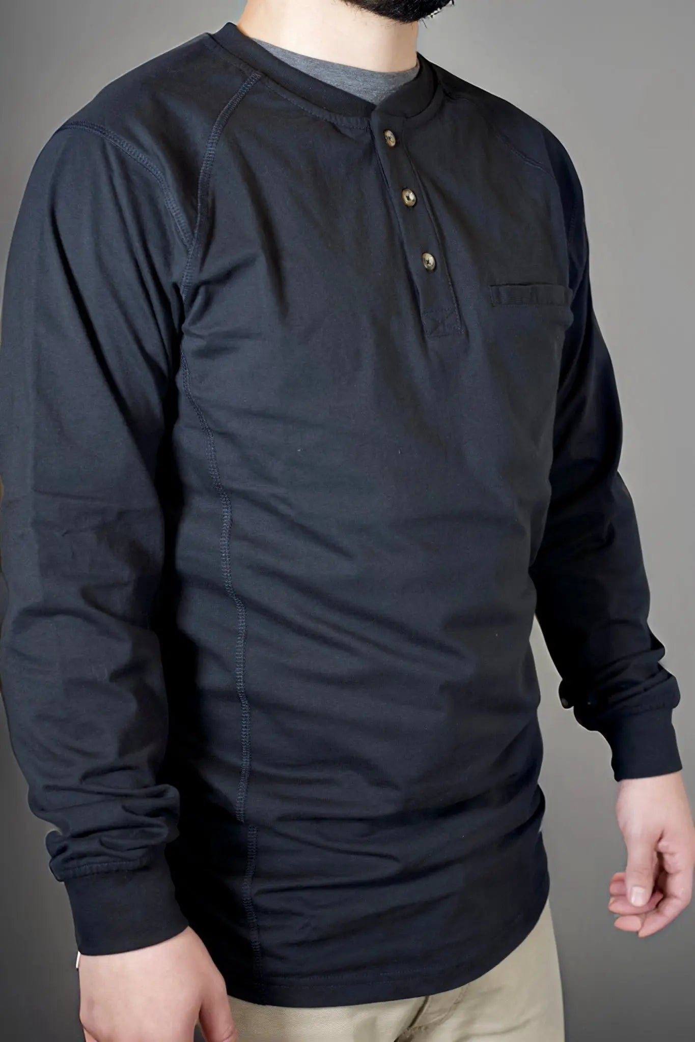 FR 3-Button Henley Shirt - Black Static FR