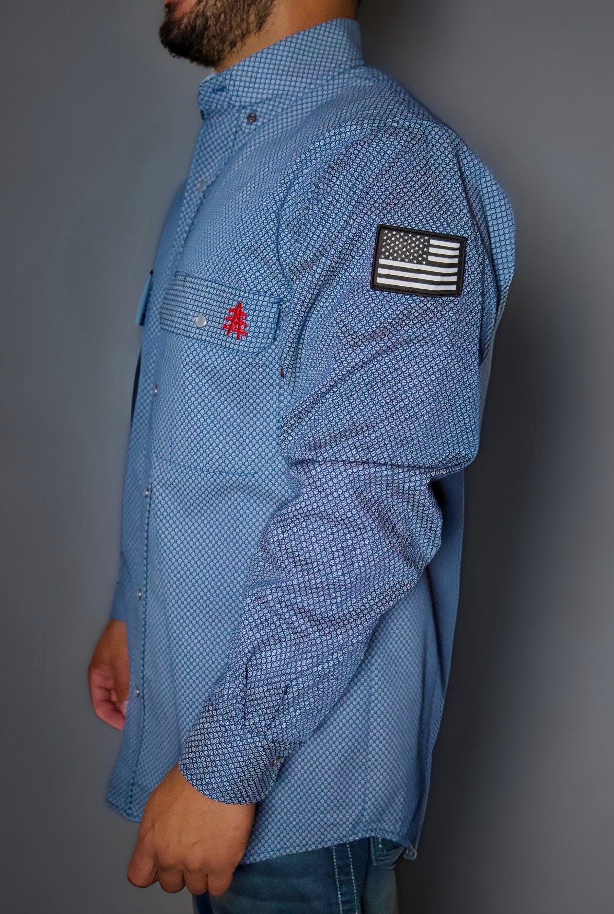 FR Pearl Snap Work Shirt - Conqueror Navy Static FR