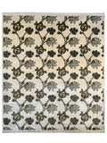 Hand-Knotted Indian Rug - 7'11" x 9'9" - Wool - Floral Pattern - Elegant Beige and Green Design