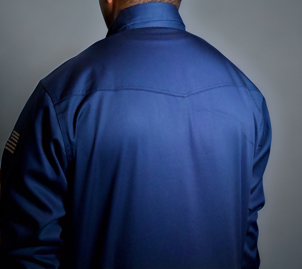 FR Western Style Pearl snap - Navy Static FR