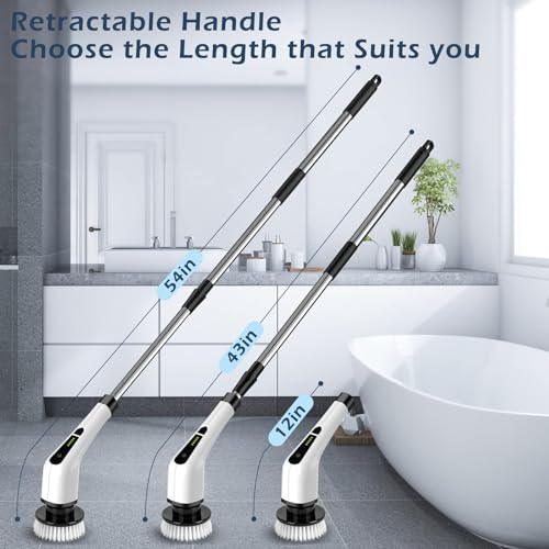 Electric Spin Scrubber, Cordless Cleaning Brush Scrubber for Home, 8 Replaceable Brush Heads-90Mins Work Time, 3 Adjustable Size, 2 Speeds for Bathroom Shower Bathtub Glass Car Quick Pick Grocers