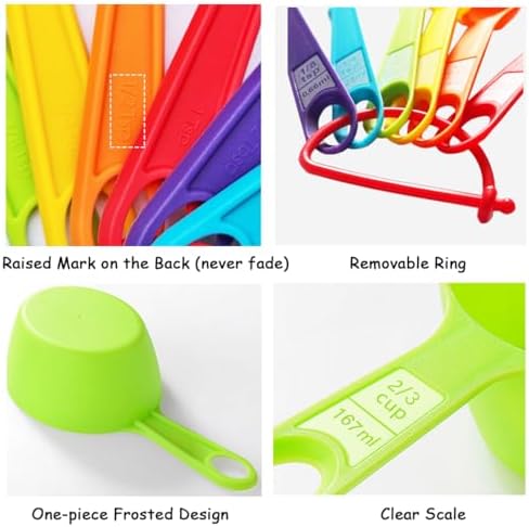 12 Piece Measuring Cups and Spoons Set, Colored Kitchen Measure Tools, Durable Nesting Cups and Spoons for Dry and Liquid, Dishwasher Safe Quick Pick Grocers