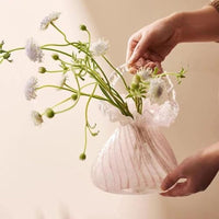 Purse Vase for Flowers (Handmade), Glass Purse Vase, Handbag Shape Vases, Blown Pink Flower for Basket, Unique Flower with Handles, Cute Flowers Vases Quick Pick Grocers
