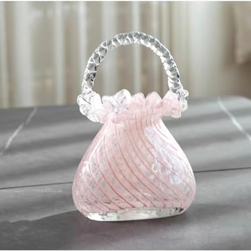 Purse Vase for Flowers (Handmade), Glass Purse Vase, Handbag Shape Vases, Blown Pink Flower for Basket, Unique Flower with Handles, Cute Flowers Vases Quick Pick Grocers