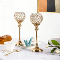 Vidisan Gold Crystal Tealight Candle Holders, Set of 2,Pillar Candle Holders Table Centerpieces for, Wedding, Home Decor，Party Housewarming Gift Quick Pick Grocers