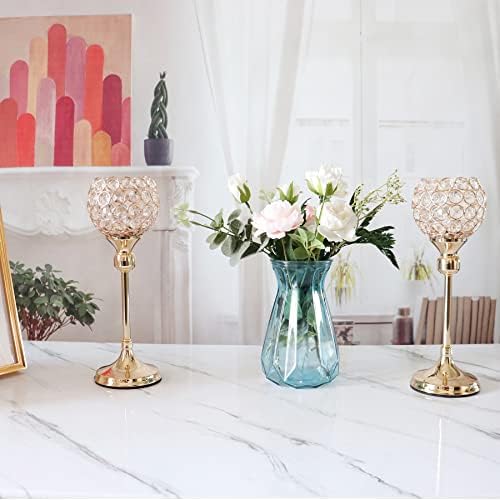 Vidisan Gold Crystal Tealight Candle Holders, Set of 2,Pillar Candle Holders Table Centerpieces for, Wedding, Home Decor，Party Housewarming Gift Quick Pick Grocers
