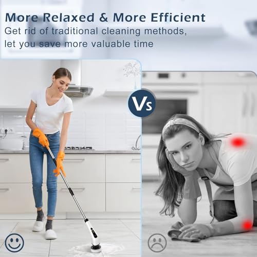 Electric Spin Scrubber, Cordless Cleaning Brush Scrubber for Home, 8 Replaceable Brush Heads-90Mins Work Time, 3 Adjustable Size, 2 Speeds for Bathroom Shower Bathtub Glass Car Quick Pick Grocers
