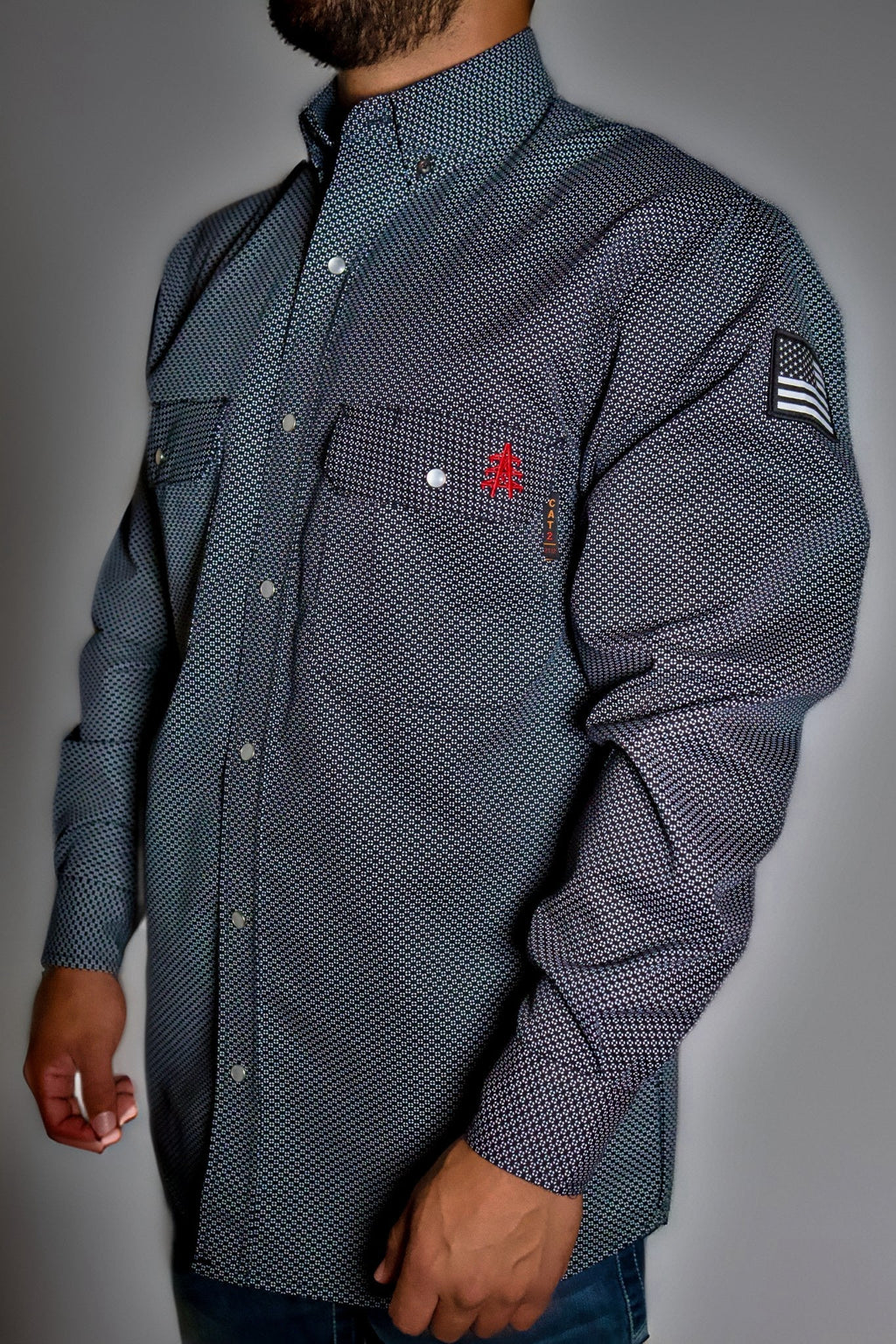 FR Pearl Snap Work Shirt - Shadow Black Static FR