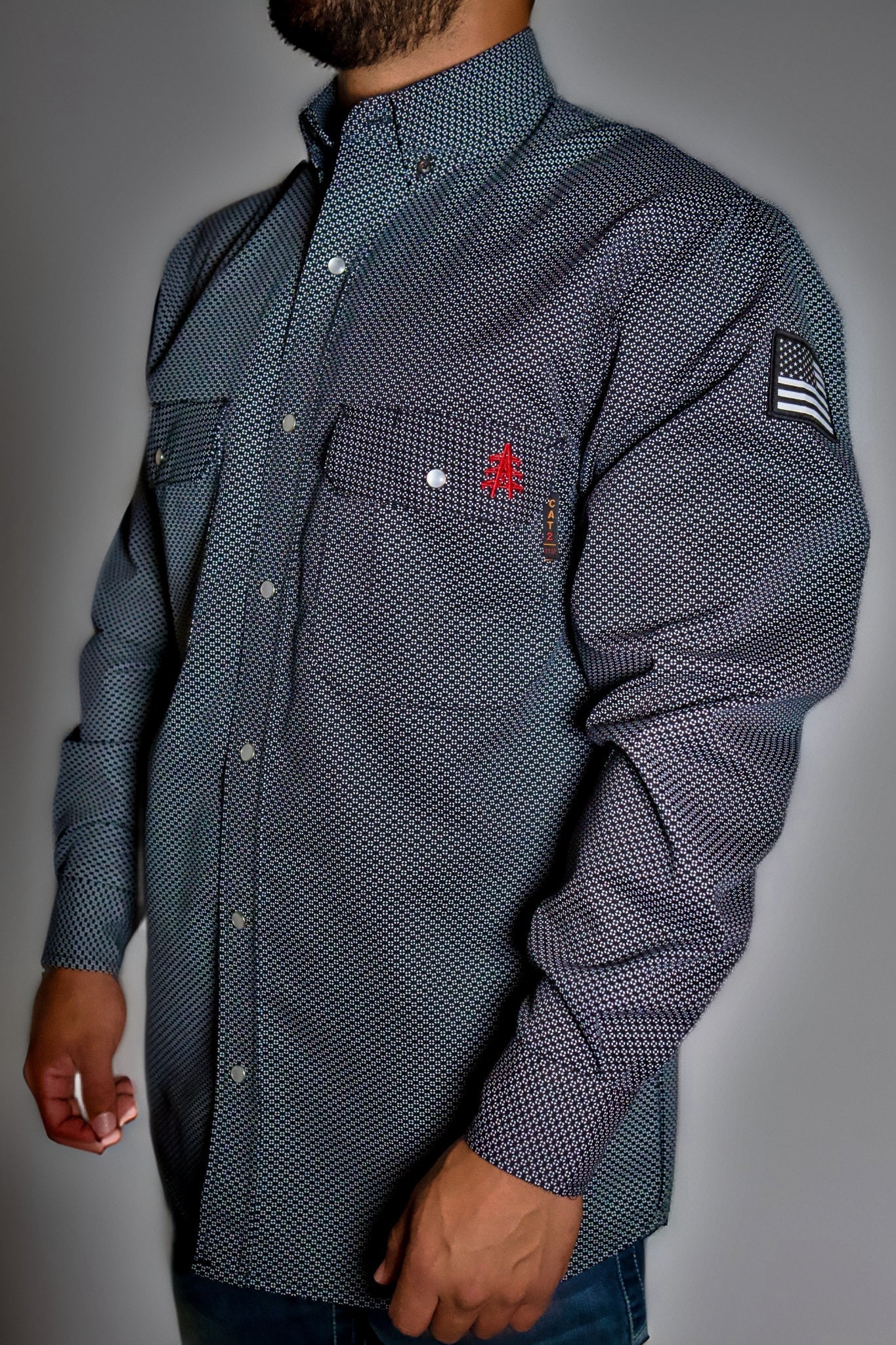 FR Pearl Snap Work Shirt - Shadow Black Static FR