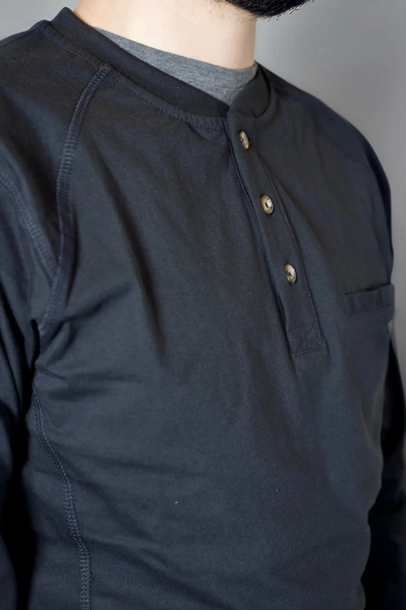 FR 3-Button Henley Shirt - Black Static FR
