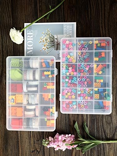 UHOUSE 2 PCS 18 Grids Clear Plastic Organizer Container Storage Box with Fixed Dividers for Nuts and Bolts, Tools Storage Organizer Box Case for Craft Tackles Hardware Quick Pick Grocers