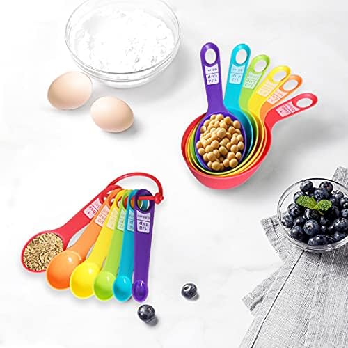 12 Piece Measuring Cups and Spoons Set, Colored Kitchen Measure Tools, Durable Nesting Cups and Spoons for Dry and Liquid, Dishwasher Safe Quick Pick Grocers