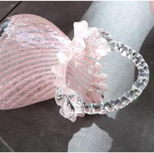Purse Vase for Flowers (Handmade), Glass Purse Vase, Handbag Shape Vases, Blown Pink Flower for Basket, Unique Flower with Handles, Cute Flowers Vases Quick Pick Grocers