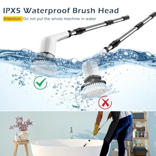 Electric Spin Scrubber, Cordless Cleaning Brush Scrubber for Home, 8 Replaceable Brush Heads-90Mins Work Time, 3 Adjustable Size, 2 Speeds for Bathroom Shower Bathtub Glass Car Quick Pick Grocers