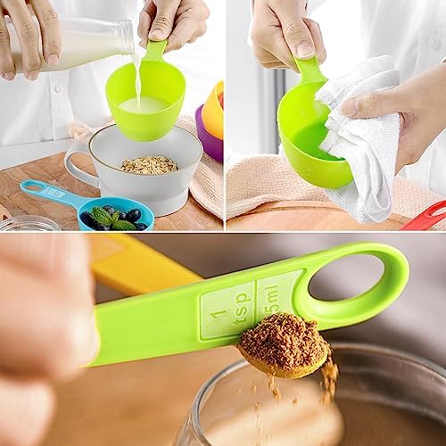 12 Piece Measuring Cups and Spoons Set, Colored Kitchen Measure Tools, Durable Nesting Cups and Spoons for Dry and Liquid, Dishwasher Safe Quick Pick Grocers