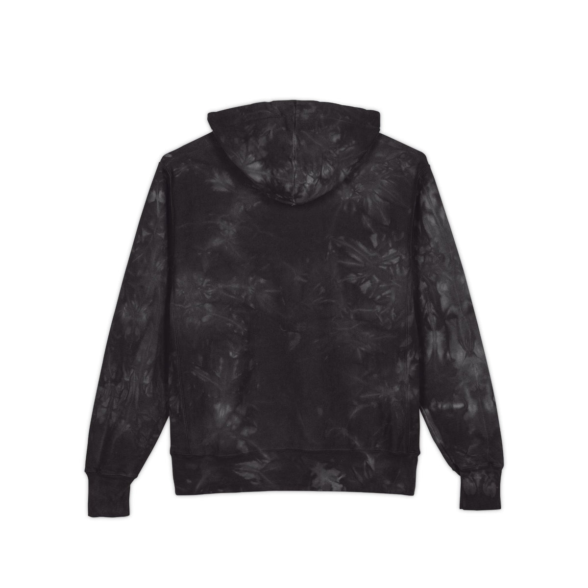 Black tie-dye hoodie on a white background