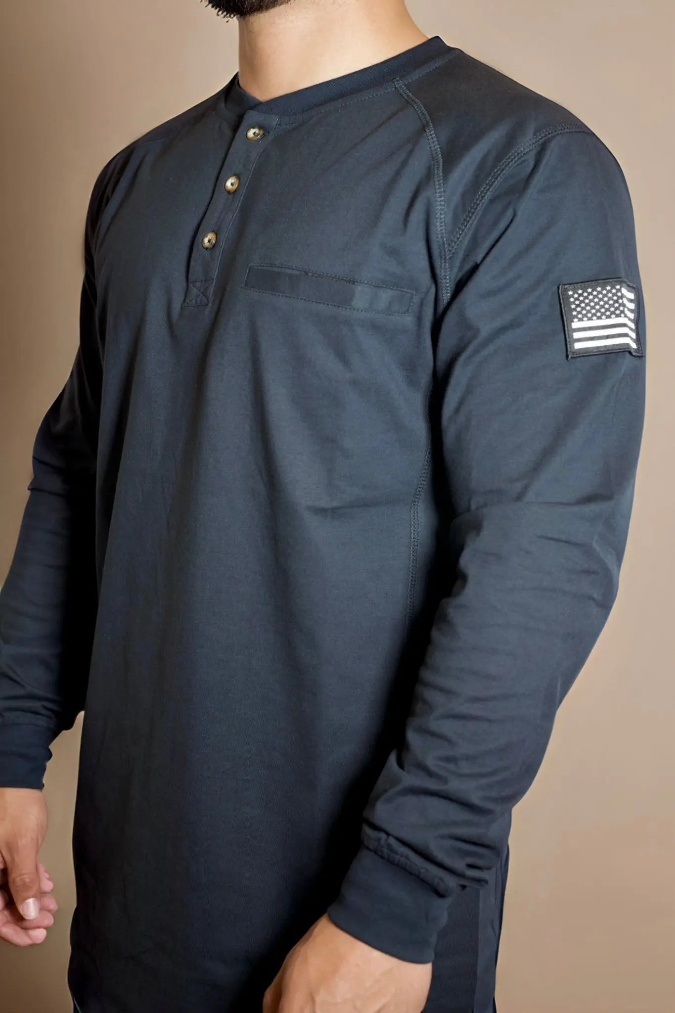 FR 3-Button Henley Shirt - Black Static FR