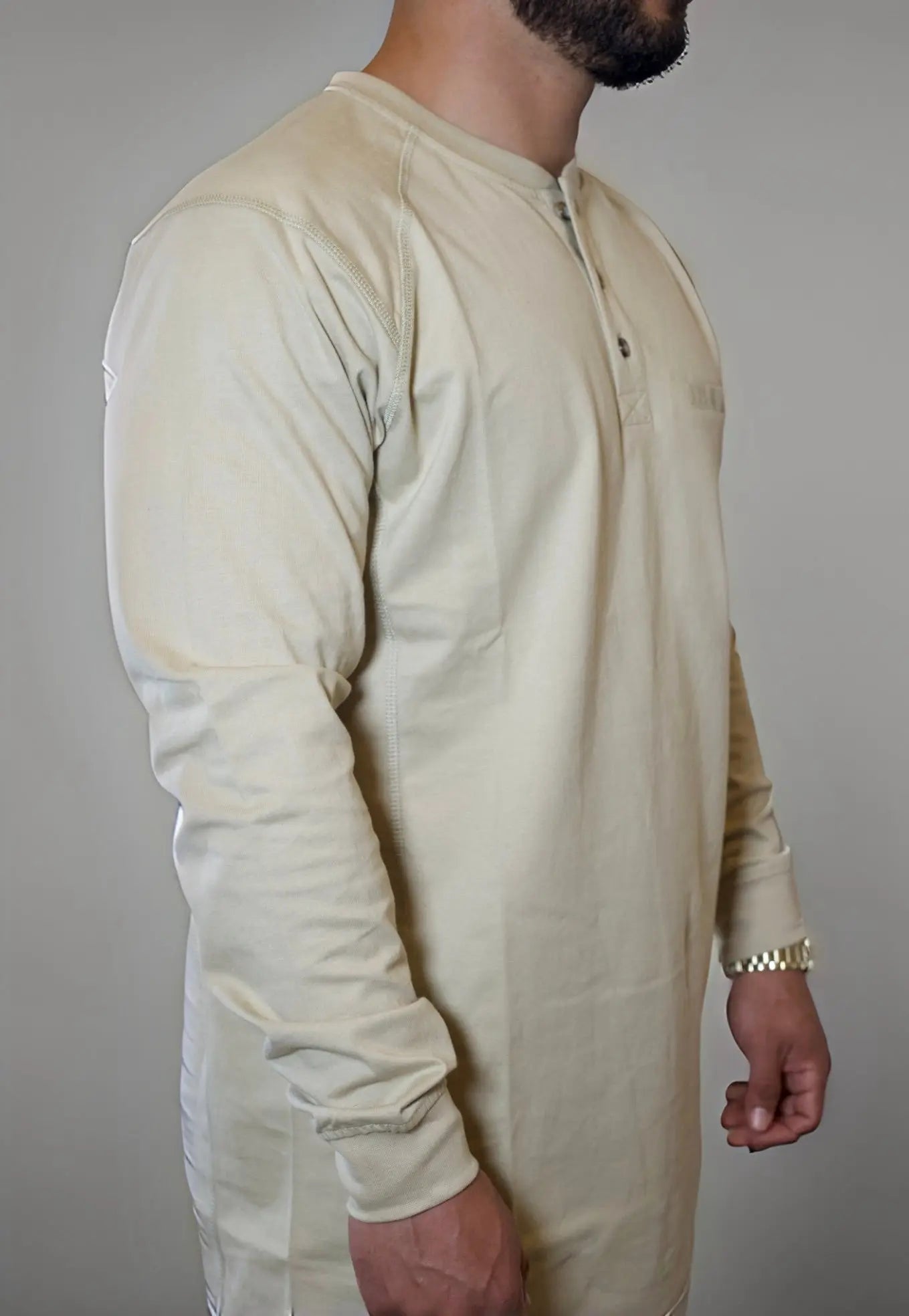 FR 3-Button Henley Shirt - Tan Static FR