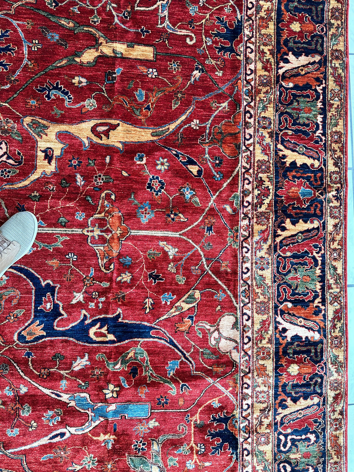 Hand-Knotted Afghani Bidjar Wool Rug – 9’x12’6” – Intricate Geometric & Floral Motifs