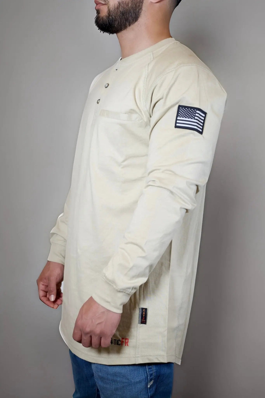 FR 3-Button Henley Shirt - Tan Static FR