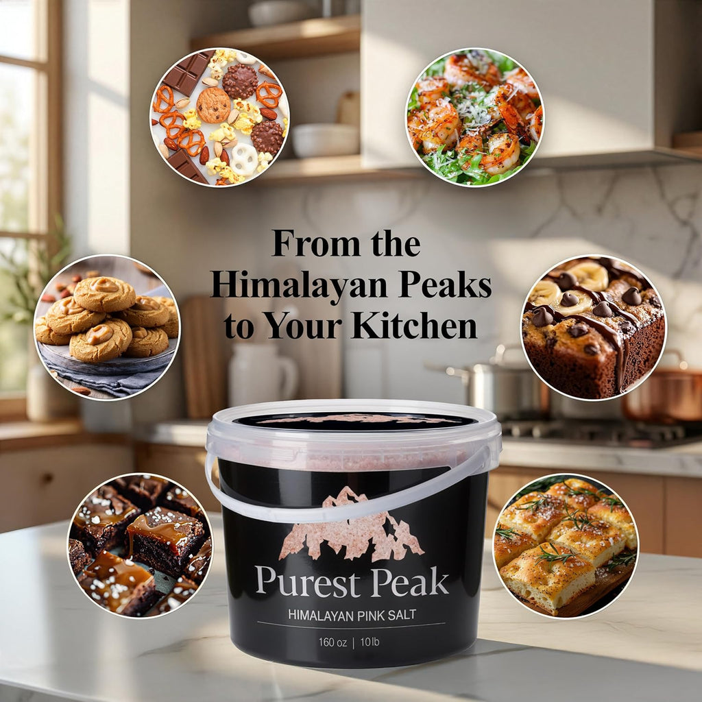 Purest Peak Fine Grain Himalayan Pink Salt, 10 LBS Bucket – Pure Gourmet Food Grade Chef Salt, Fine Grain Sea Salt, Natural Rock Salt, Kosher, Vegan, and Gluten Free Quick Pick Grocers