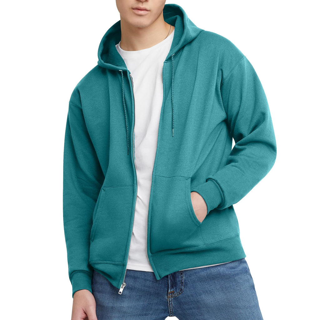 Hanes Men's Full-Zip Eco-Smart Hoodie, Light Blue, XX-Large Econic Blanks