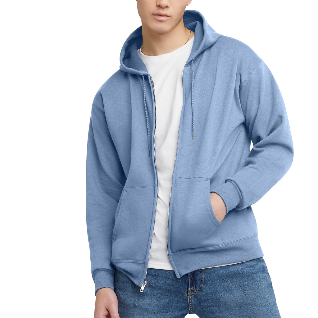 Hanes Men's Full-Zip Eco-Smart Hoodie, Light Blue, XX-Large Econic Blanks