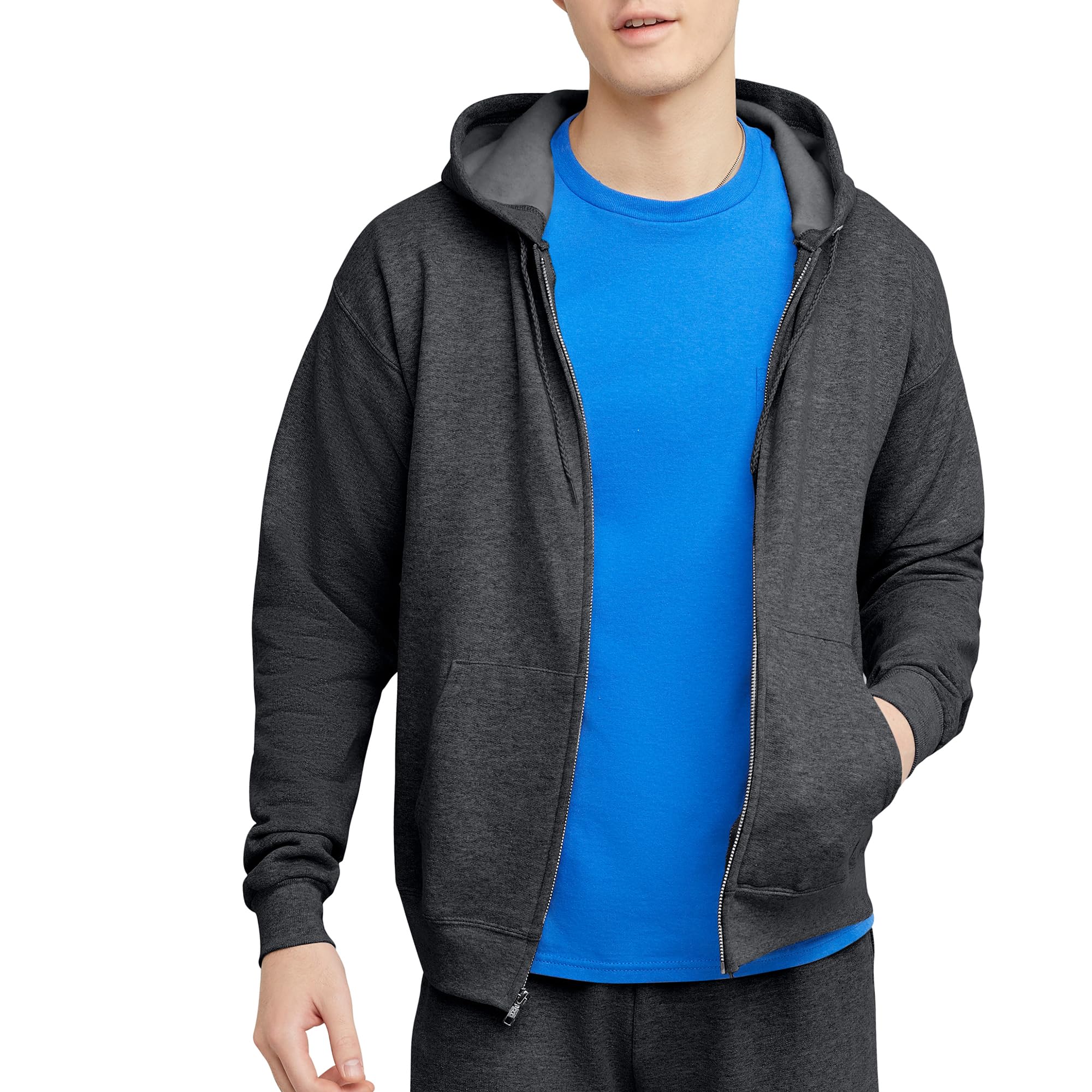 Hanes Men's Full-Zip Eco-Smart Hoodie, Light Blue, XX-Large Econic Blanks