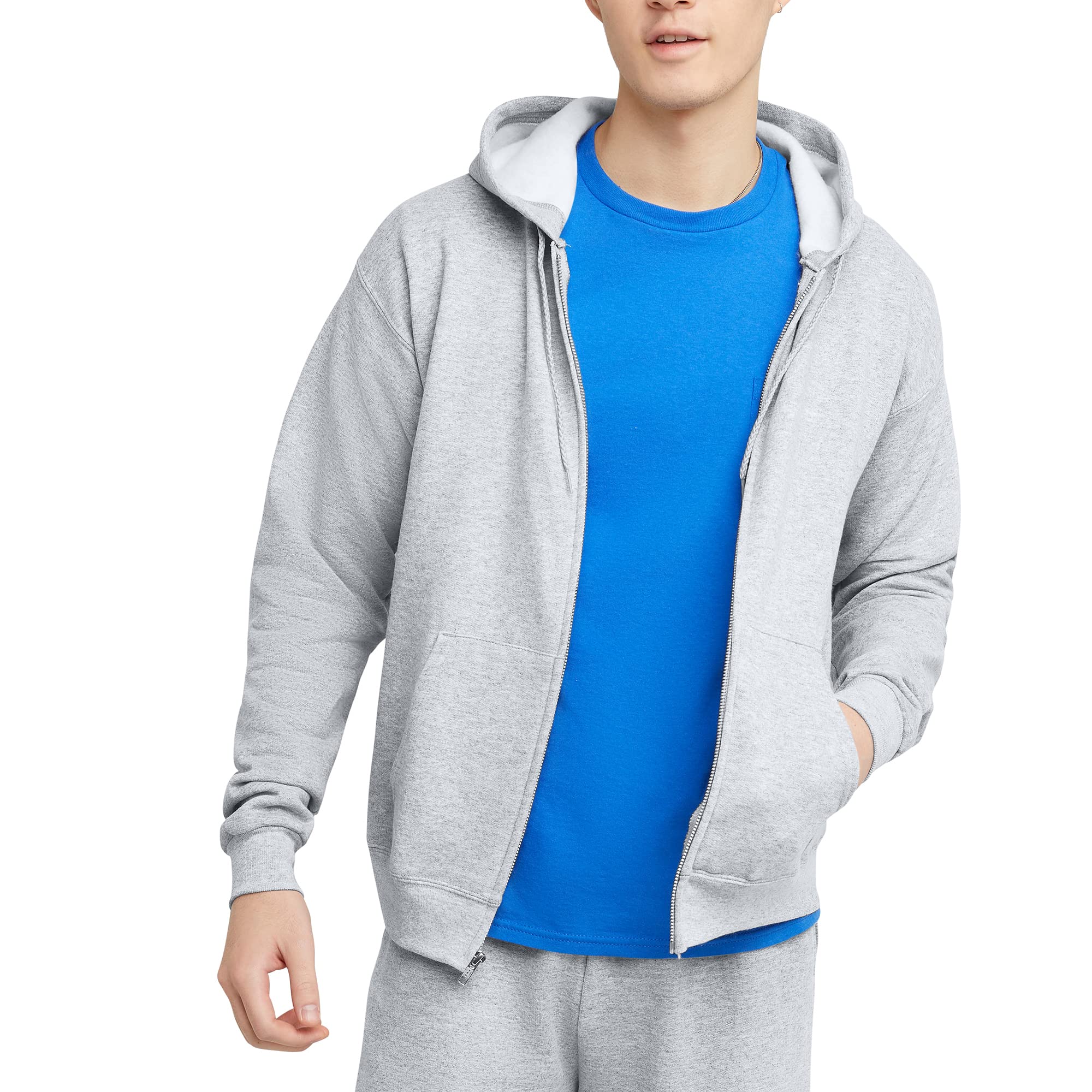 Hanes Men's Full-Zip Eco-Smart Hoodie, Light Blue, XX-Large Econic Blanks