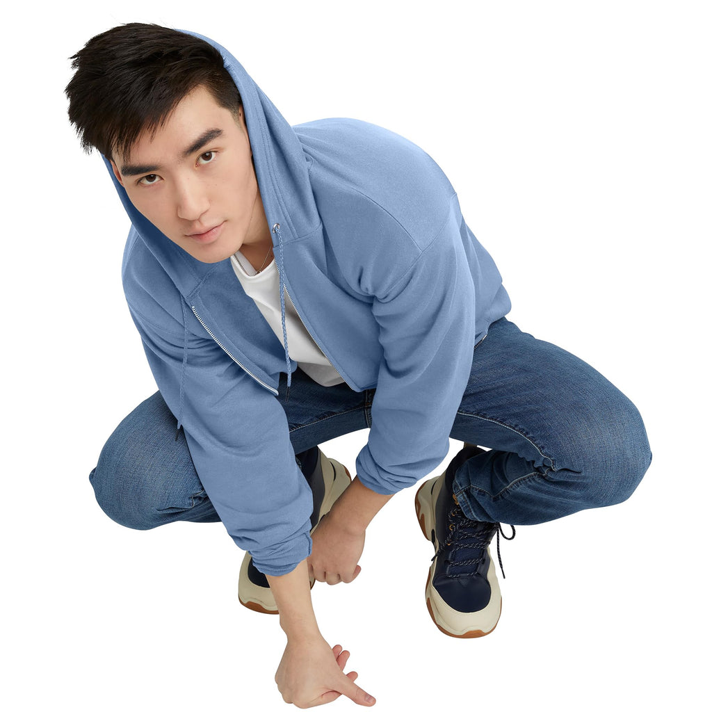 Hanes Men's Full-Zip Eco-Smart Hoodie, Light Blue, XX-Large Econic Blanks