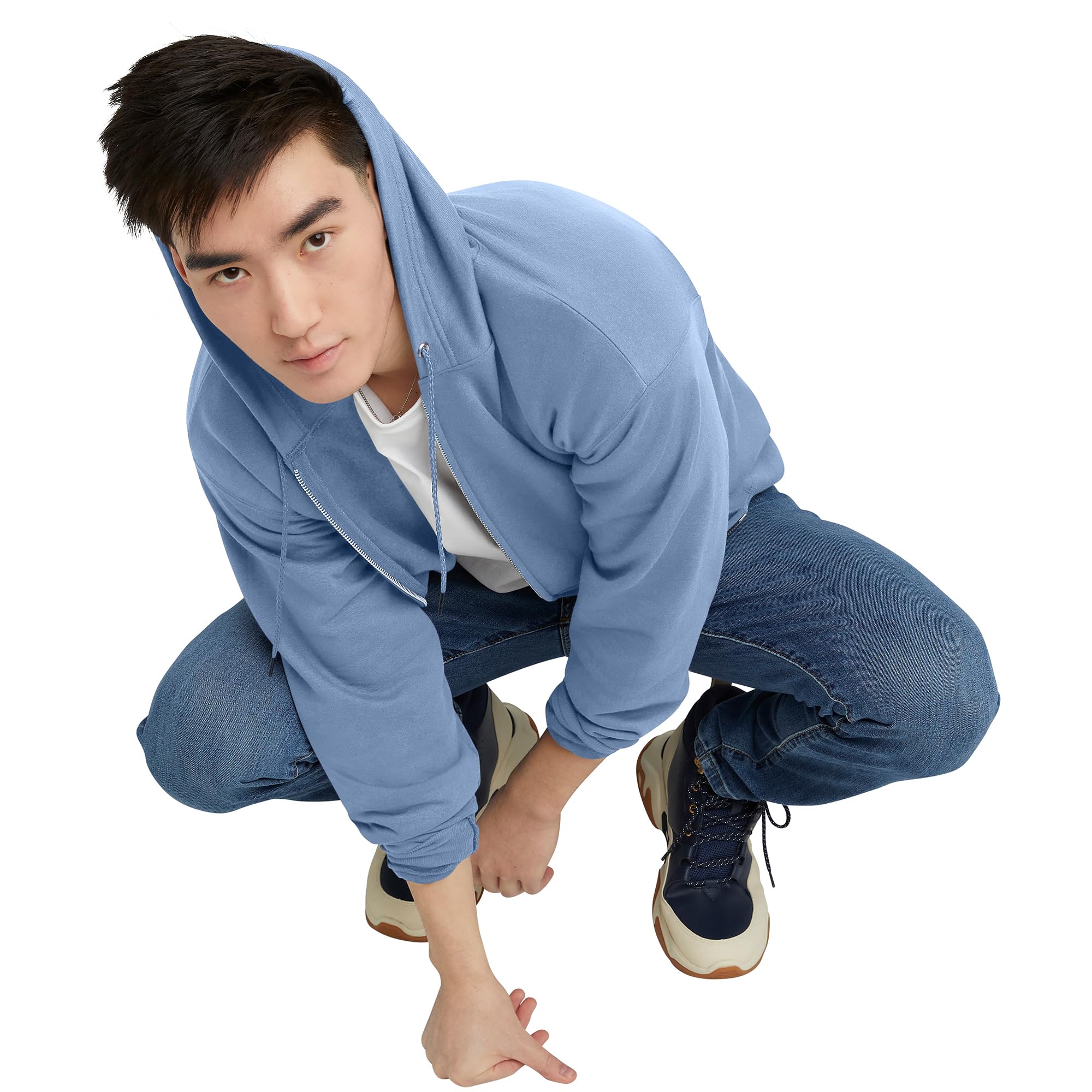 Hanes Men's Full-Zip Eco-Smart Hoodie, Light Blue, XX-Large Econic Blanks