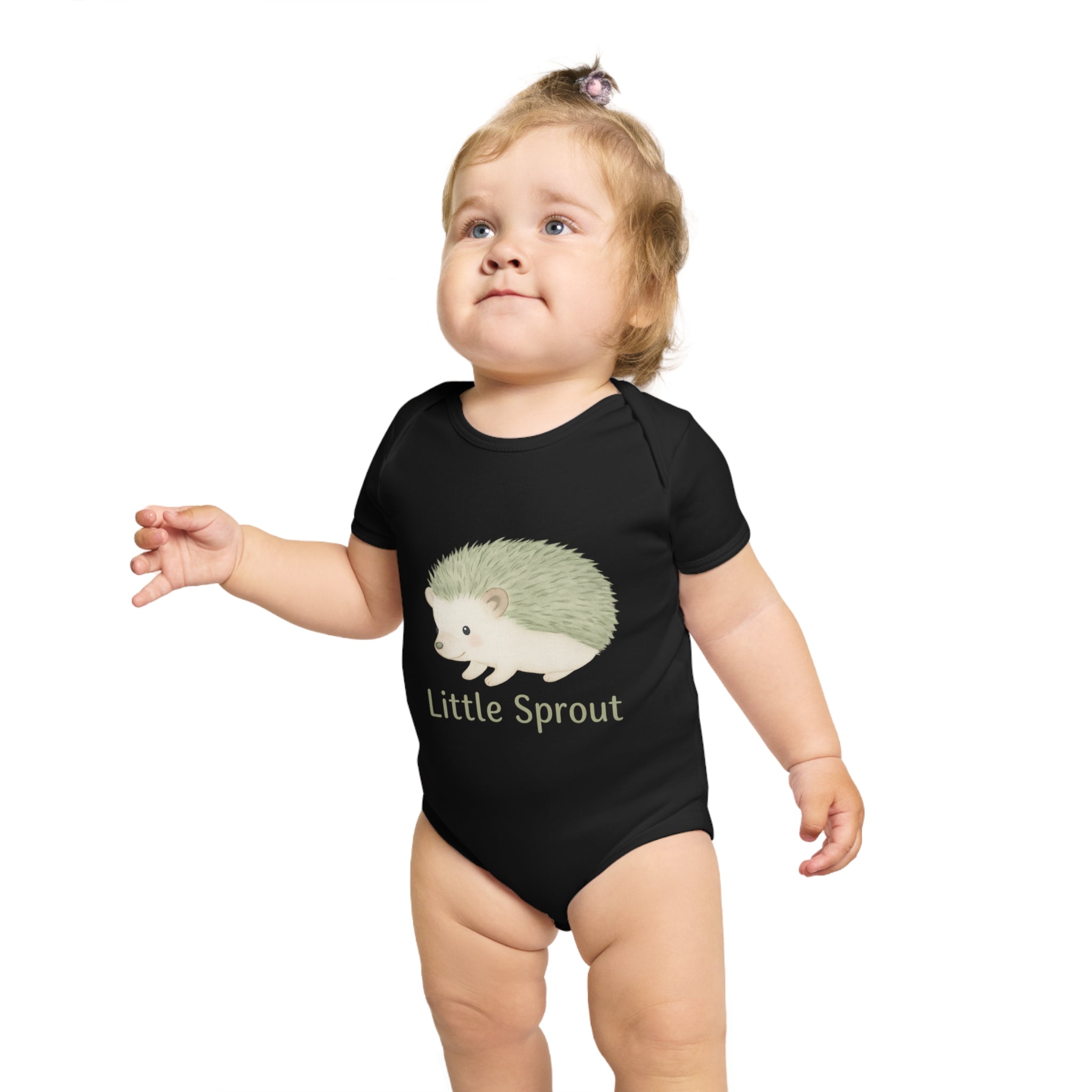 Hedgehog Short Sleeve Baby Bodysuit 'Little Sprout' Organic Cotton Gift for New Parents Printify