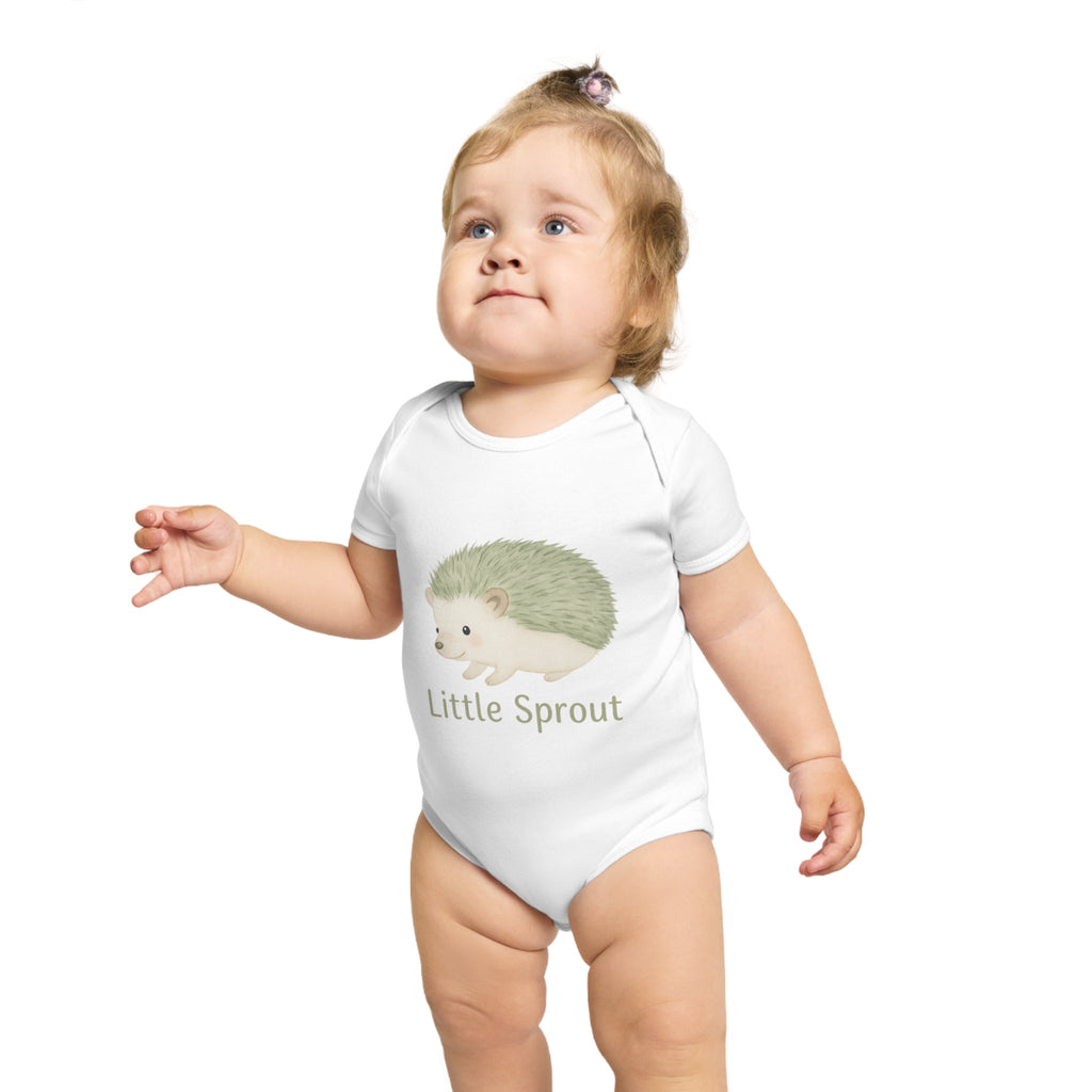 Hedgehog Short Sleeve Baby Bodysuit 'Little Sprout' Organic Cotton Gift for New Parents Printify