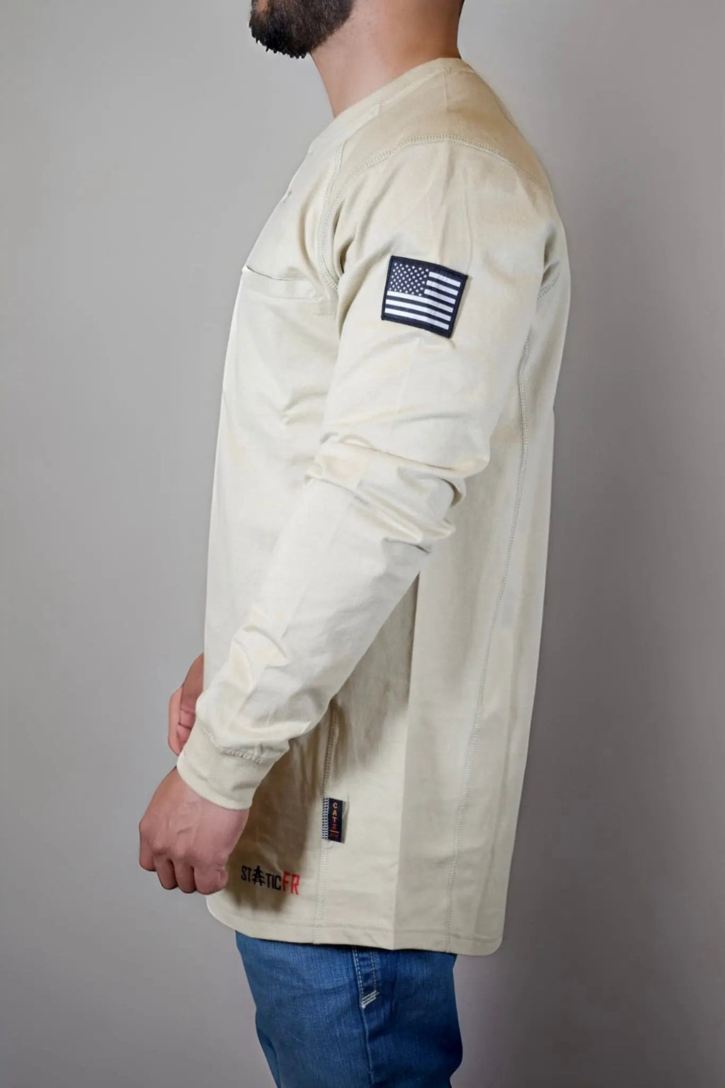FR 3-Button Henley Shirt - Tan Static FR