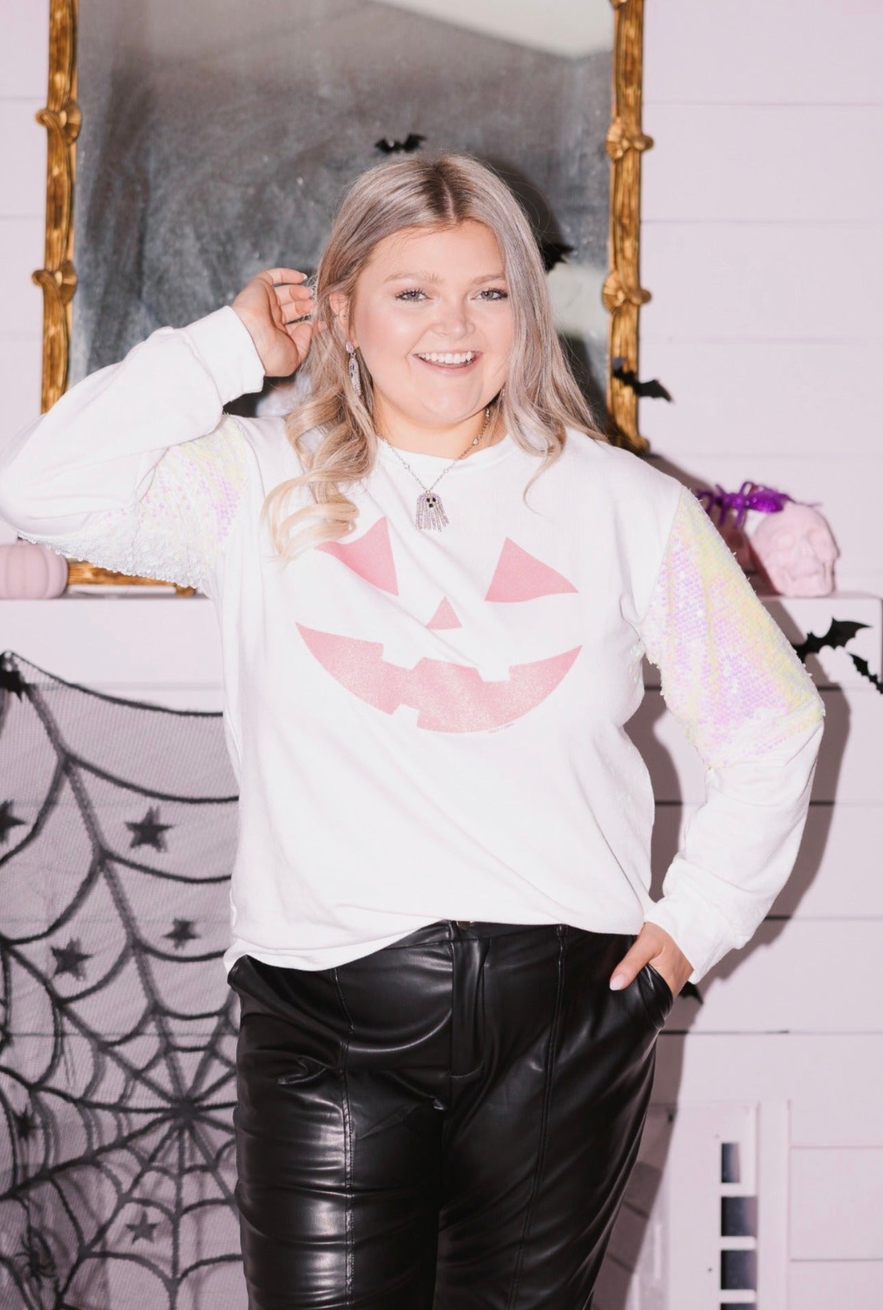 Sequin Jack O Lantern Long Sleeve ShopCottonBelles
