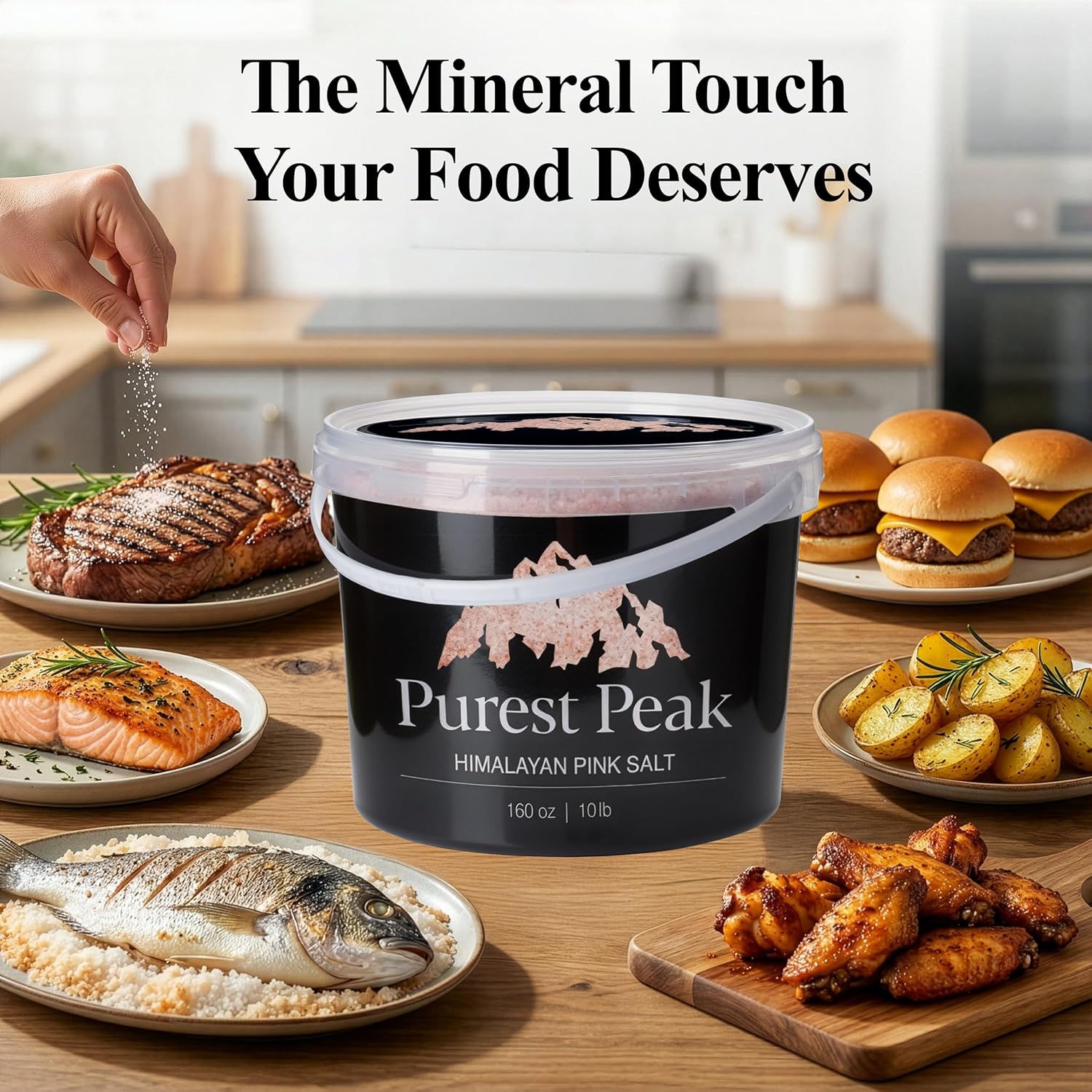 Purest Peak Fine Grain Himalayan Pink Salt, 10 LBS Bucket – Pure Gourmet Food Grade Chef Salt, Fine Grain Sea Salt, Natural Rock Salt, Kosher, Vegan, and Gluten Free Quick Pick Grocers