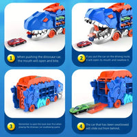 The transport dinosaur truck folds and slides 25 inches onto the track, turning four alloy buggies into standing Tyrannosaurus Quick Pick Grocers