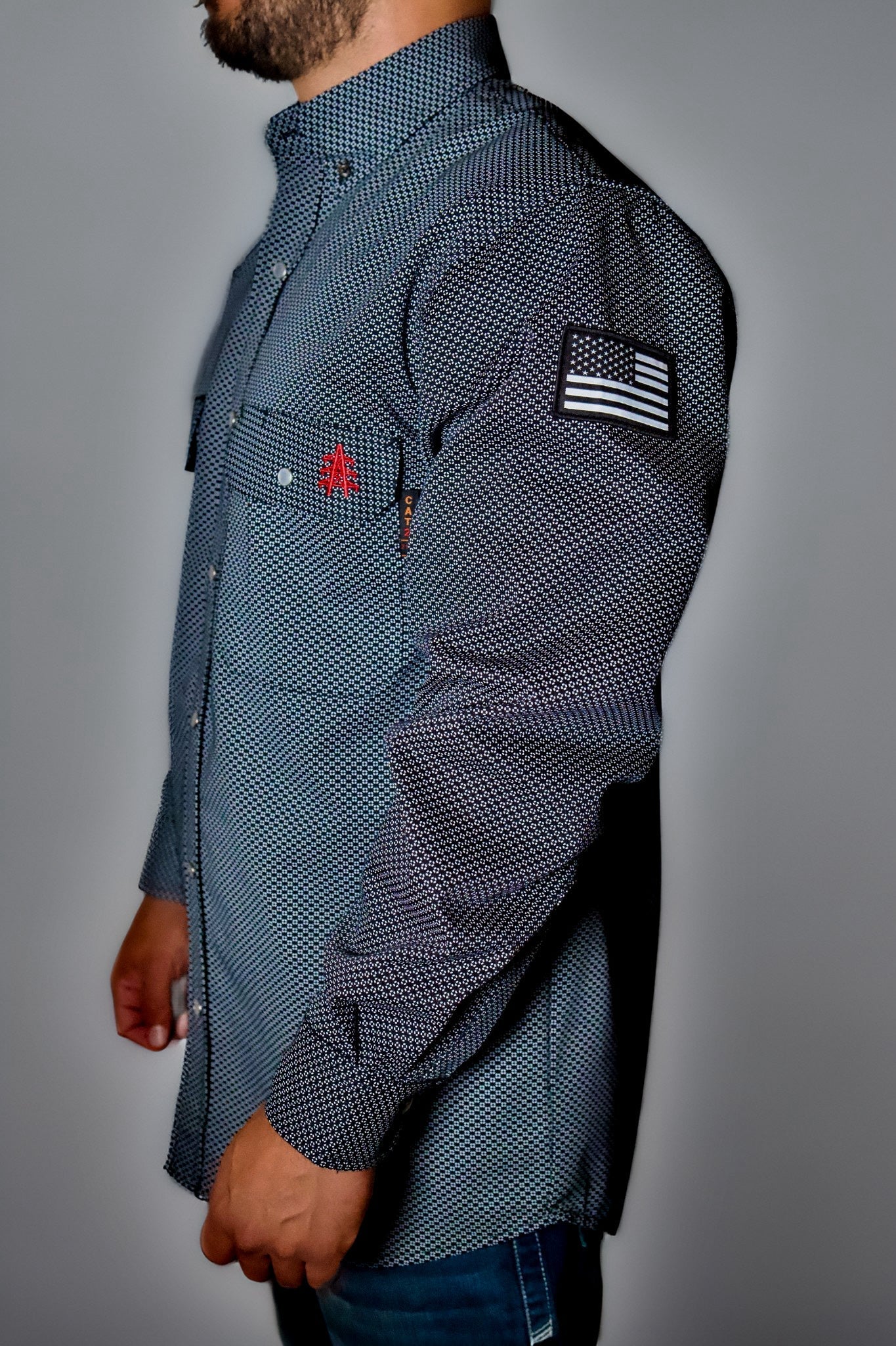 FR Pearl Snap Work Shirt - Shadow Black Static FR