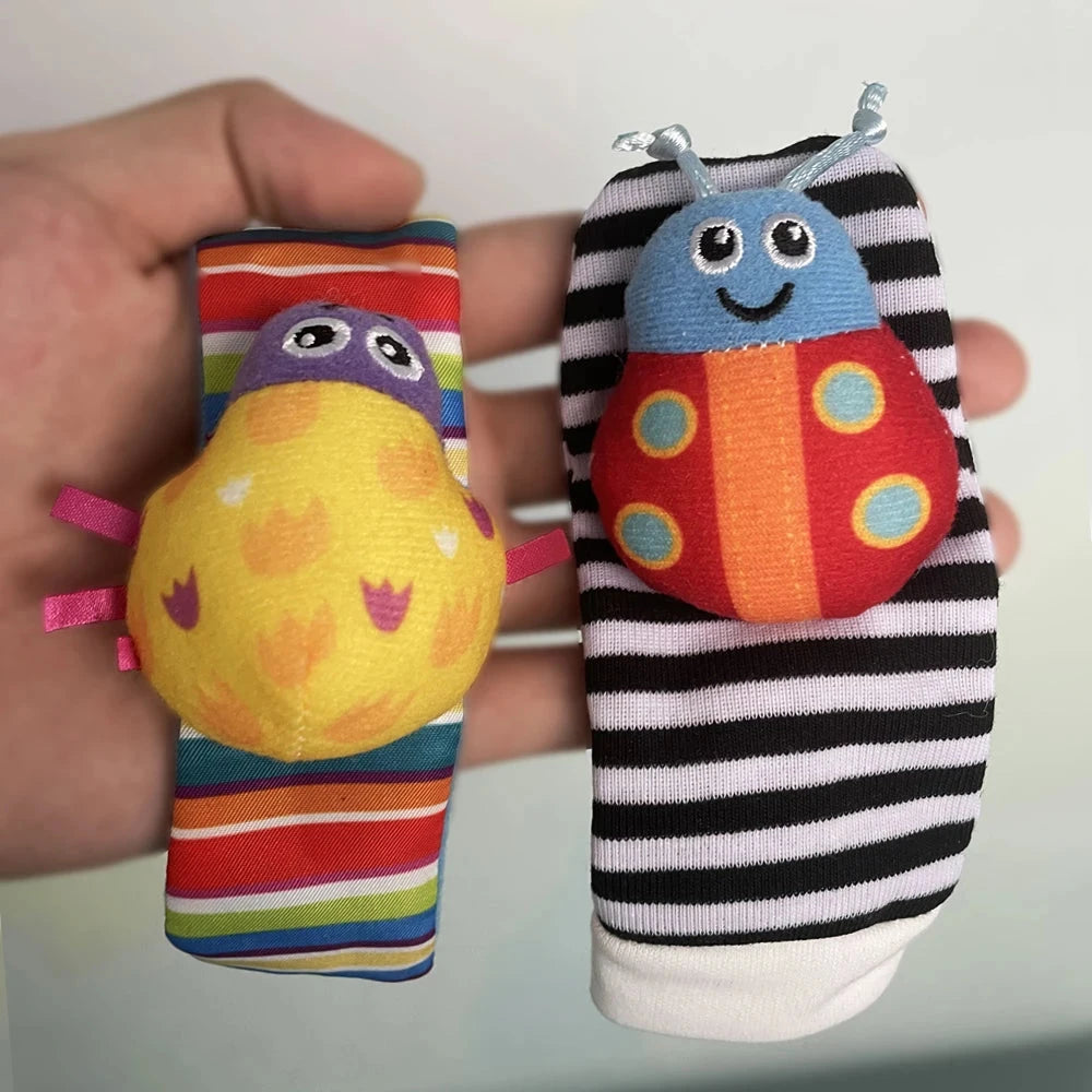 4Pcs Baby Toy 0-12 Months Baby Rattles Toys Animal Socks Wrist Strap + Rattle Baby Foot Socks Bug Wrist Strap Baby Socks New Econic Blanks