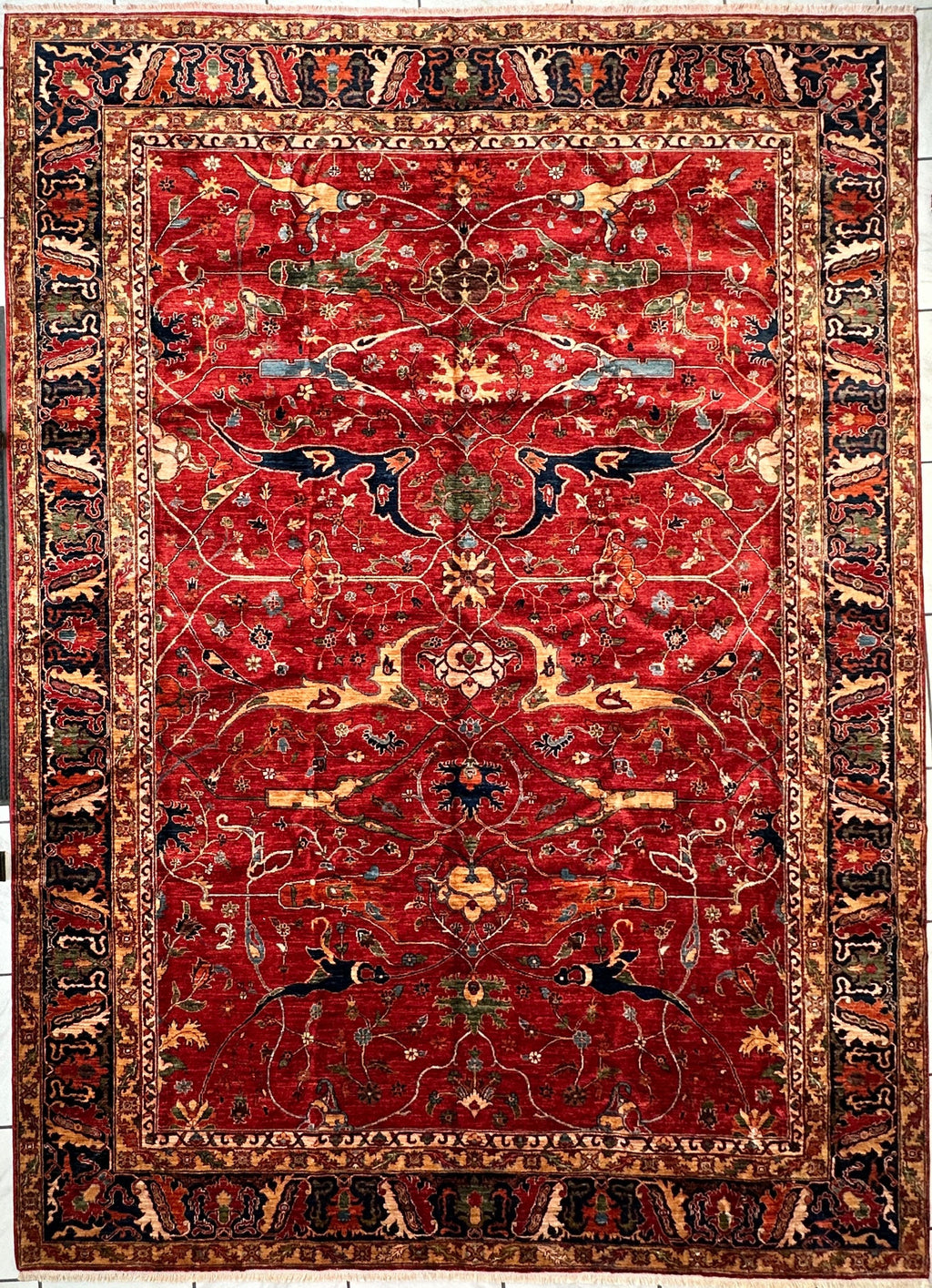 Hand-Knotted Afghani Bidjar Wool Rug – 9’x12’6” – Intricate Geometric & Floral Motifs