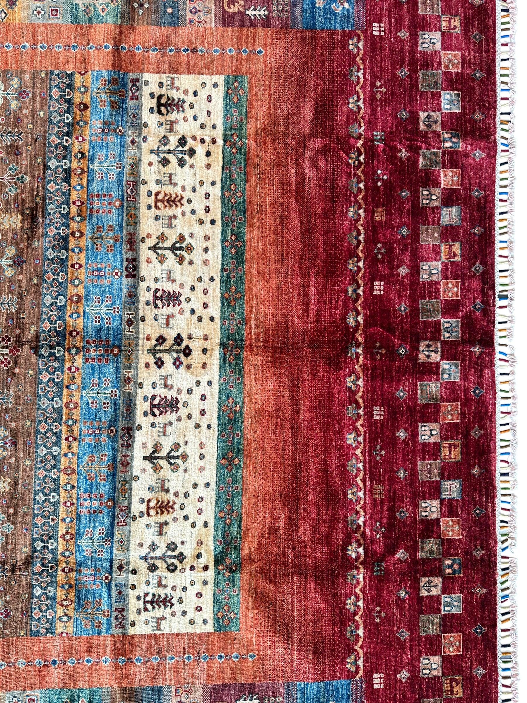 Afghani Khorjin Wool Rug – 7' x 9'10" – Vibrant Geometric & Tribal Patterns