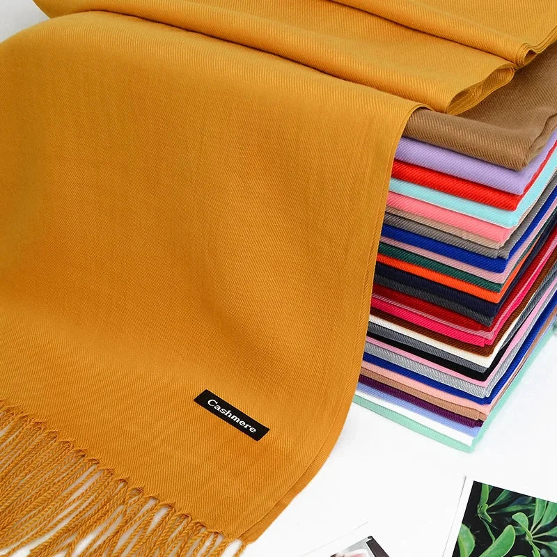 2022 fashion Tassels women scarf shawls and Wraps lady Designer solid female hijab stoles long pashmina foulard head scarves Econic Blanks